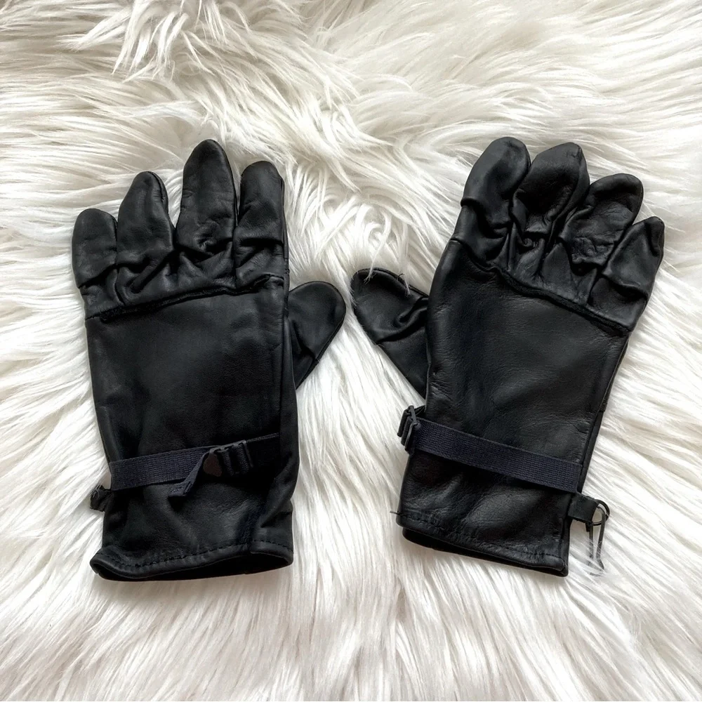 NWOT Unisex Black Genuine Leather Winter Gloves size 5